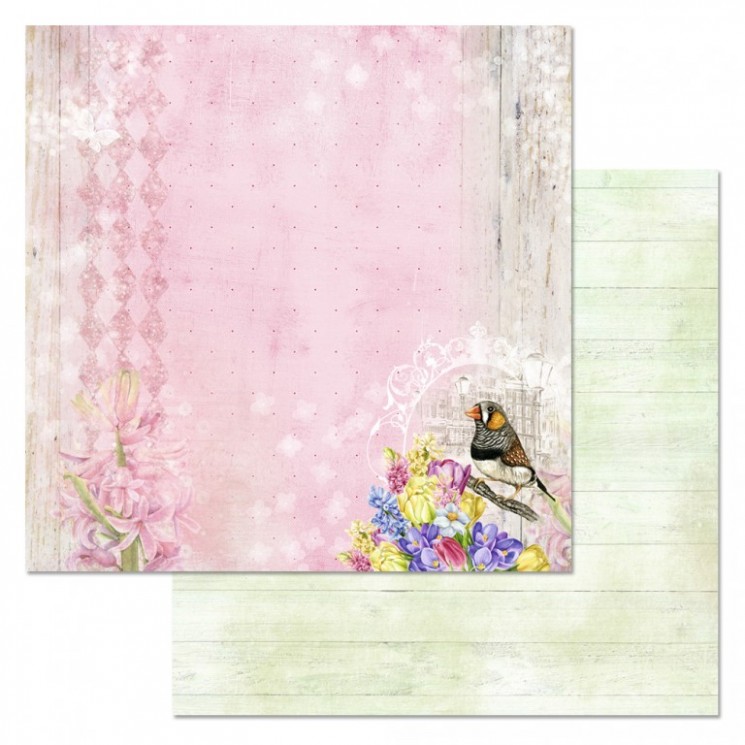 Double-sided sheet of ScrapMania paper "Time of tulips. Spring trills", size 30x30 cm, 180 g/m2