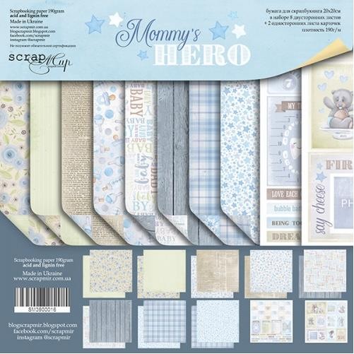 Set of double-sided paper SsgarMir "Mommy's Hero", 10 sheets, size 20*20 cm, 190 gr/m2