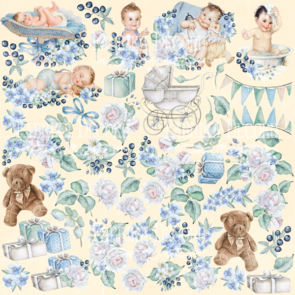 Sheet with pictures for cutting Fabrika Decoru "Shabby baby boy redesign" size 30. 5x30. 5 cm