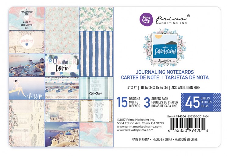 1/3 Set of Prima Marketing "Santorini" cards, size 10x15 cm, 15 sheets