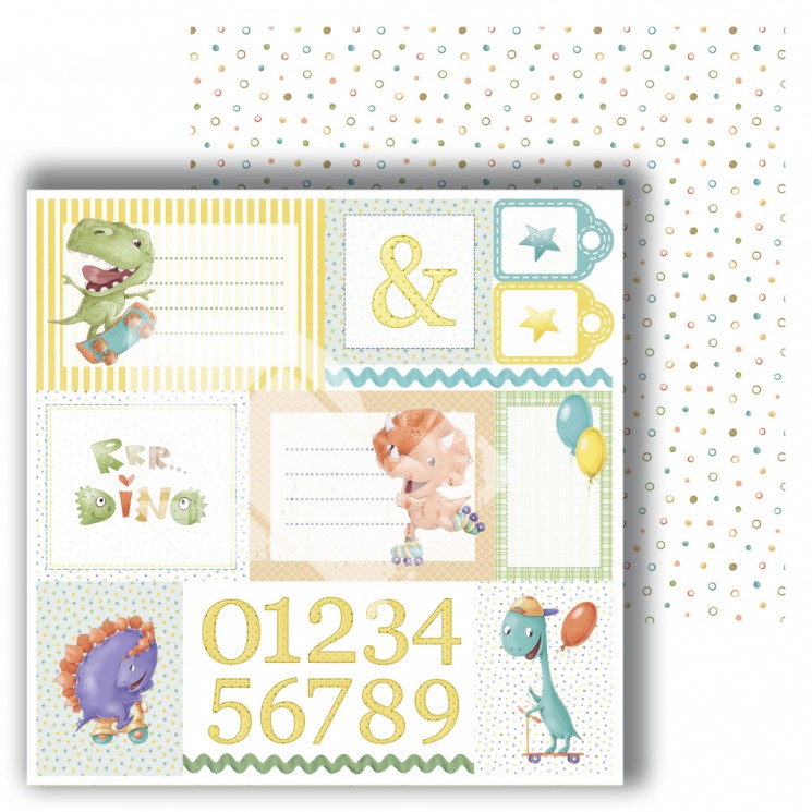 Double-sided sheet for cutting out Dream Light Studio Dino friends "Cards", size 30,48X30,48 cm, 250 g/m2