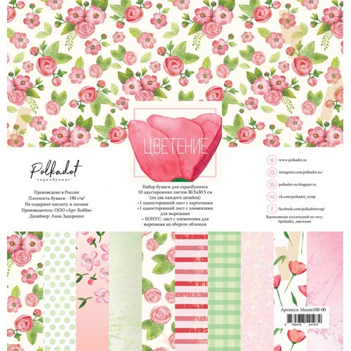 Polkadot "Blooming" double-sided paper set, 12 sheets, size 30. 5X30. 5 cm, 190 gr/m2