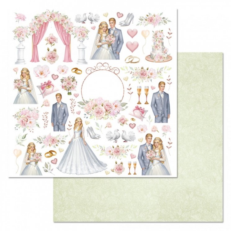 Double-sided sheet of ScrapMania paper " Wedding bouquet. Pictures", size 30x30 cm, 180 g/m2