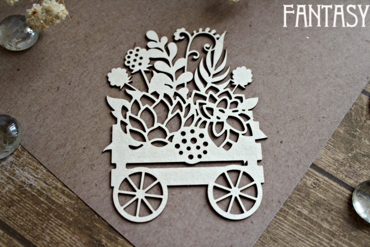 Chipboard Fantasy "Cart with flowers 1228" size 6.8*8.5 cm