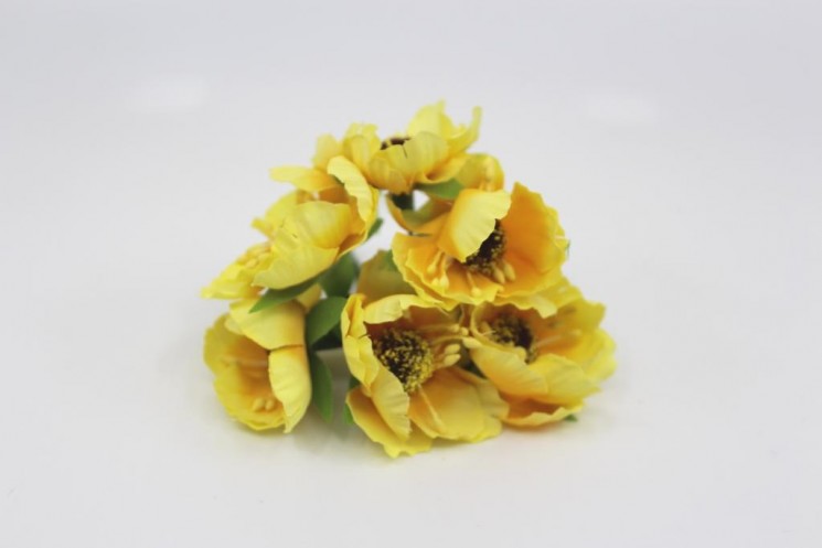 Fabric rosehip "Yellow" size 4.5 cm 6 pcs