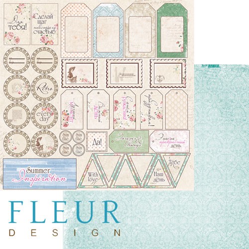 Double-sided sheet of paper Fleur Design Forgotten summer "Tags", size 30. 5x30. 5 cm, 190 g/m2