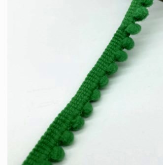 Ribbon with pompoms "Dark green", width 1 cm, length 1 m