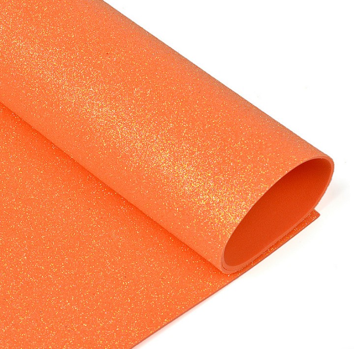 Foamiran glitter "Orange", size 20x30 cm, thickness 2 mm