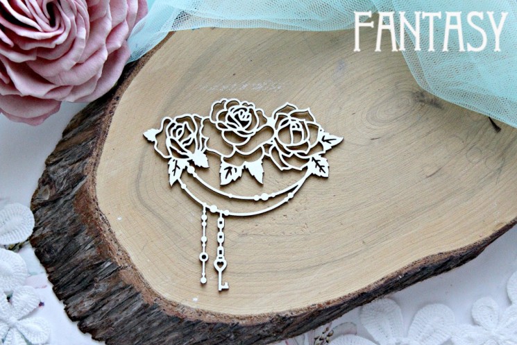 Fantasy chipboard "Roses with threads 641" size 7.8*8 cm