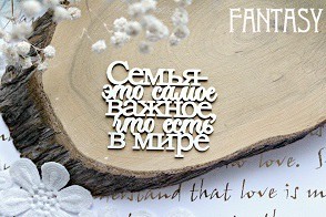 Chipboard Fantasy inscription "Family is the most important thing in the world 589", size 5.3*6.4 cm