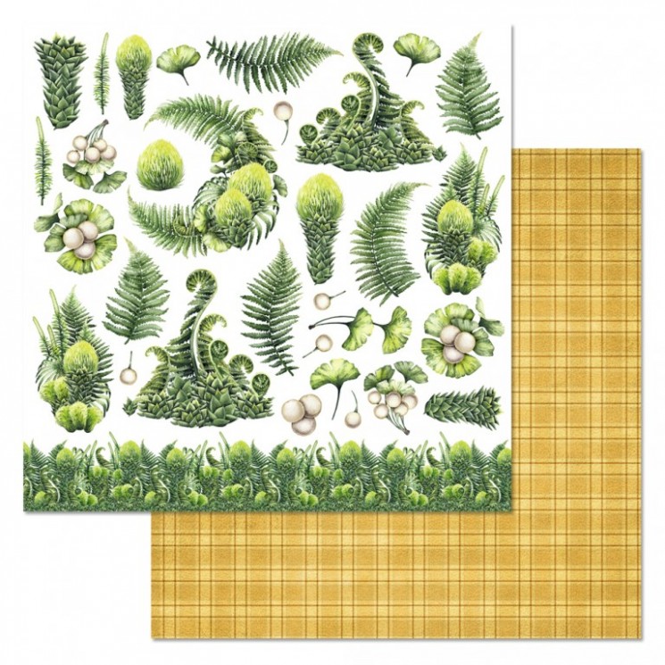 Double-sided sheet of ScrapMania paper "The Era of dinosaurs. Flora", size 30x30 cm, 180 g/m2
