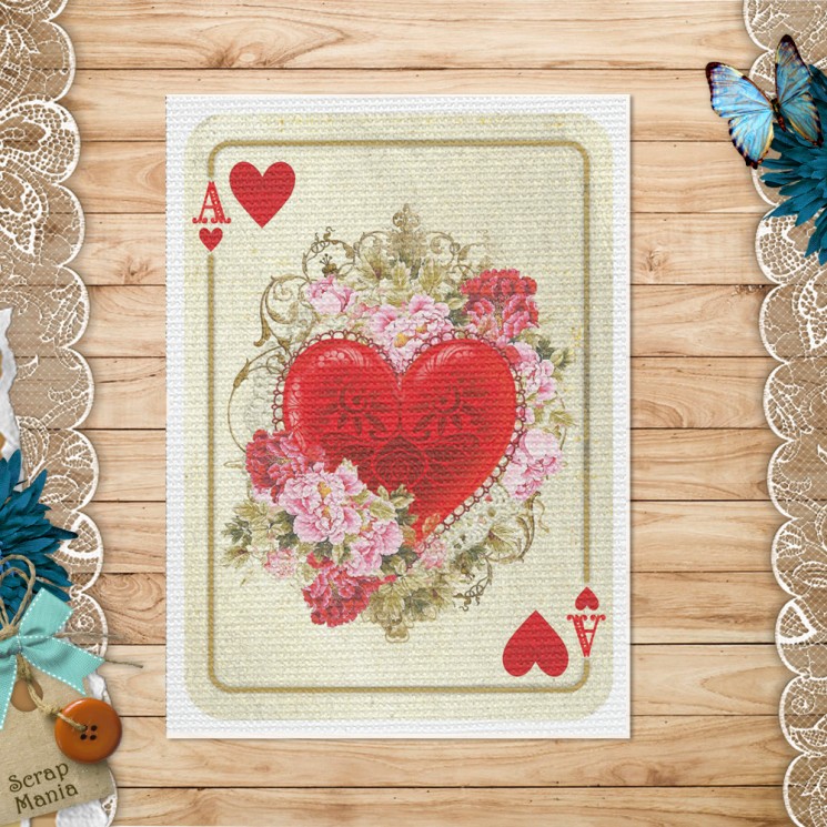 Fabric card ScrapMania " Alice in a fairy tale. Ace of Hearts " size 6.5*9 cm