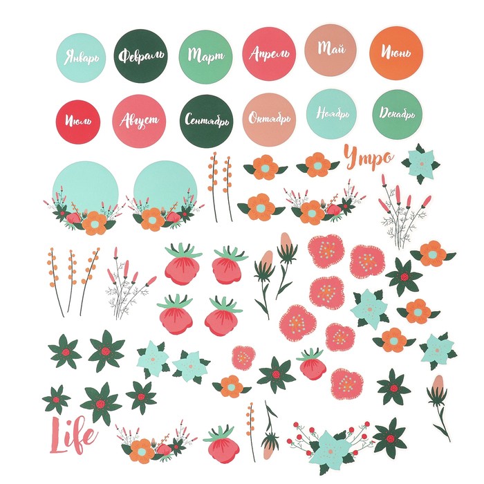 MonaDesign "Flower Diary" die-cut set, 65 elements