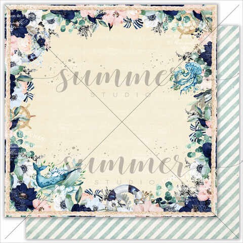 Double-sided sheet of paper Summer Studio Marine Bloom "Lagoon" size 30.5*30.5 cm, 190gr