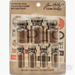 Set of bottles with labels Apothecary Amber, W/Vintage Labels, Tim Holtz, 7 pcs