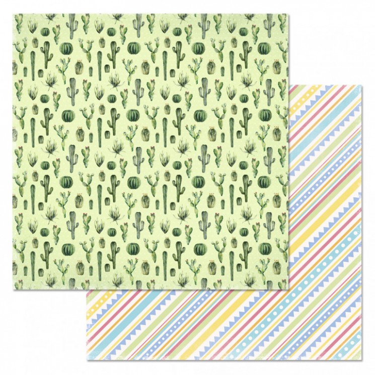 A double-sided sheet of ScrapMania paper " Llamas. Cactus field", size 30x30 cm, 180 g/m2