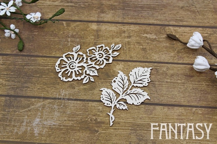 Fantasy Chipboard "Pink Rosehip 2106" 2 pcs size 6.4*4.1 cm and 6.5*4.5 cm