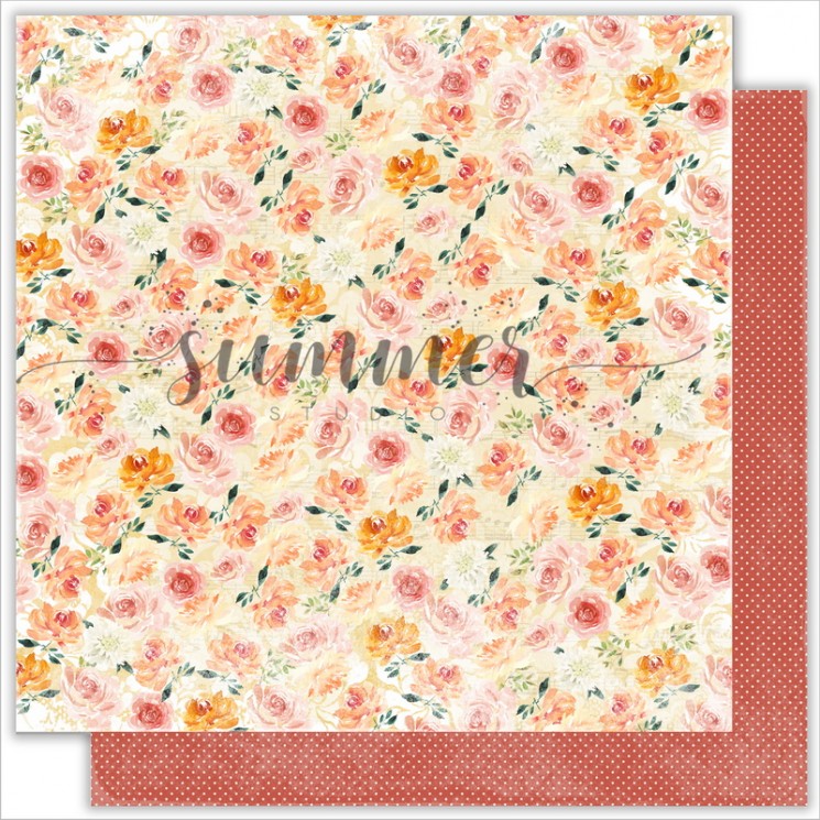 Двусторонний лист бумаги Summer Studio Warm Autumn "Peach flowers" размер 30,5*30,5см, 190гр
