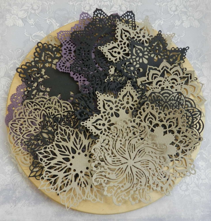 Вырубка набор  16 шт. бумага дизайнерская перламутровая  125 гр.