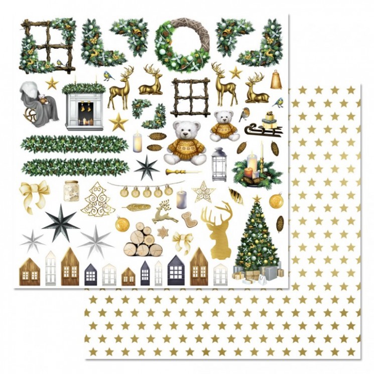 Double-sided sheet of ScrapMania paper " Scandi New Year. Pictures", size 30x30 cm, 180 g/m2