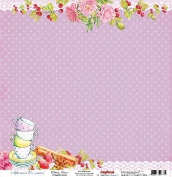 One-sided sheet of paper Scrapberry's Afternoon tea "Cherry-flavored tea", size 30x30 cm, 180 g/m2 