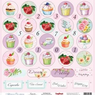 One-sided sheet of paper Scrapberry's Afternoon tea "Cakes", size 30x30 cm, 180 g/m2 (ENG)