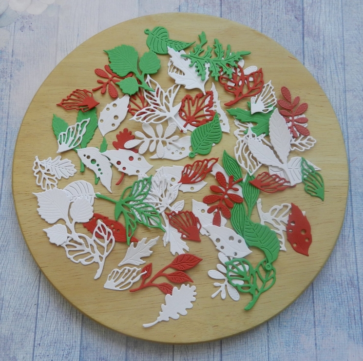 Вырубка набор листочков 55  эл. бумага кардсток  290гр.