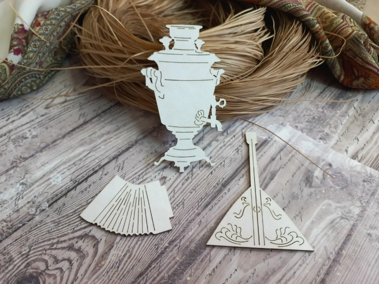 Чипборд FantasyScrap "Русские мотивы: самовар и балалайка", Fch-4020 