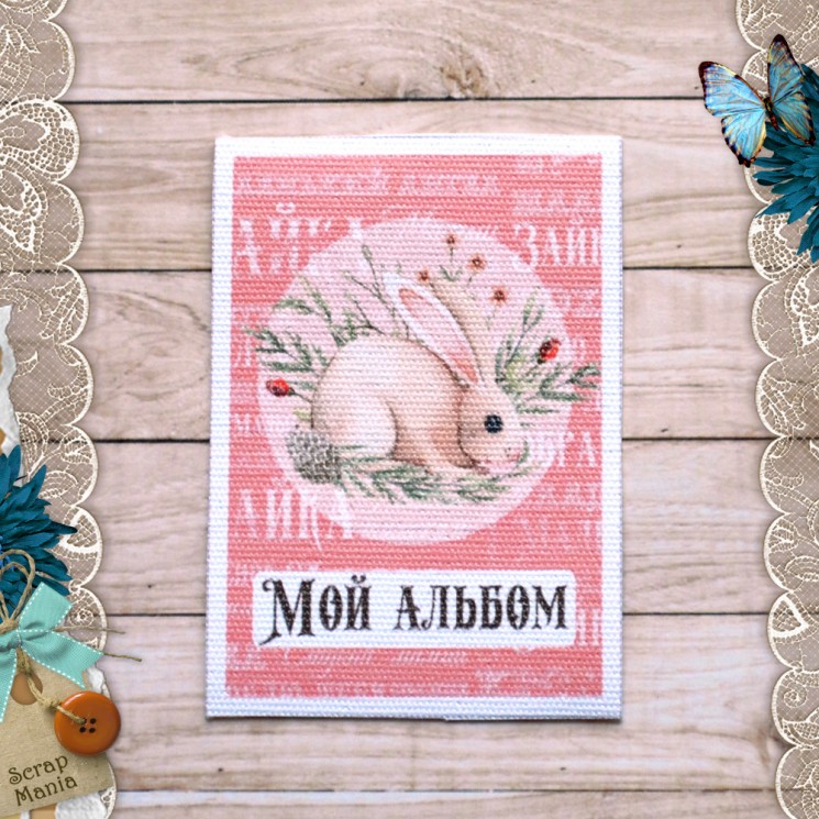 Fabric card "Forest miracle. Bunny" size 6.5*9 cm 