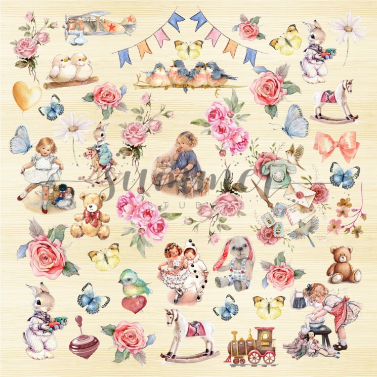 One-sided sheet for cutting out Summer Studio My honey bunny size 30.5*30.5 cm, 190gr