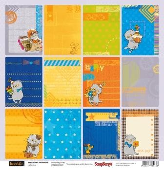 One-sided sheet of paper Scrapberry's New adventures of Basik "Magazine cards", size 30x30 cm, 180 g/m2