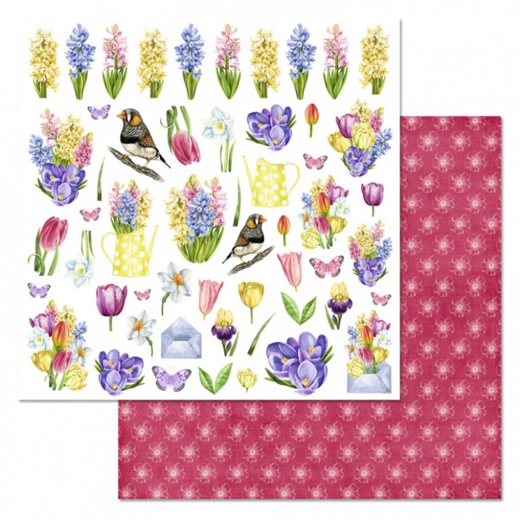 Double-sided sheet of ScrapMania paper "Time of tulips. Pictures", size 30x30 cm, 180 g/m2