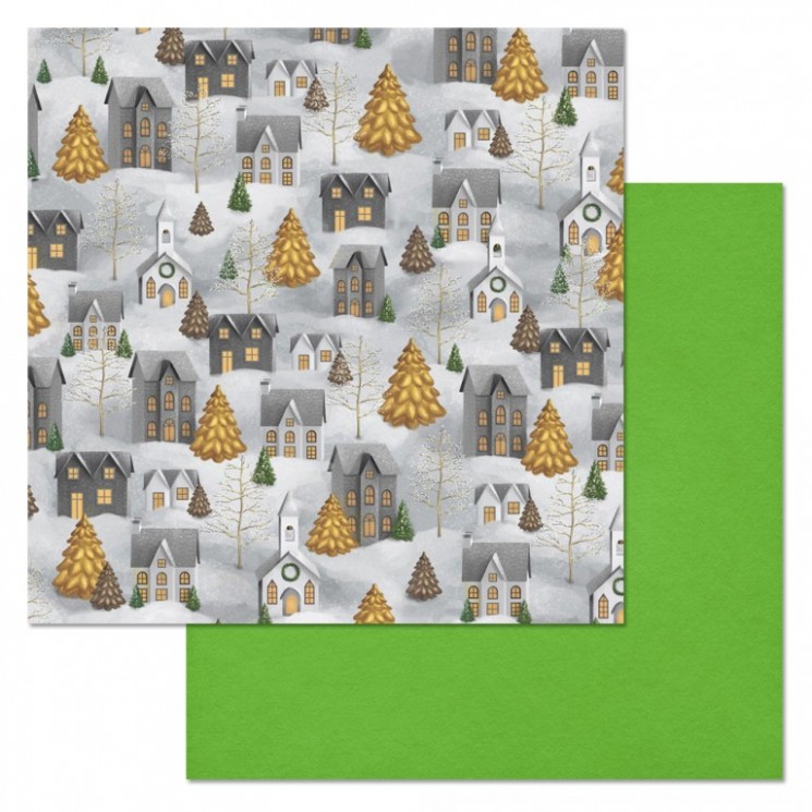 Double-sided sheet of ScrapMania paper " Scandi New Year. Houses", size 30x30 cm, 180 gr/m2