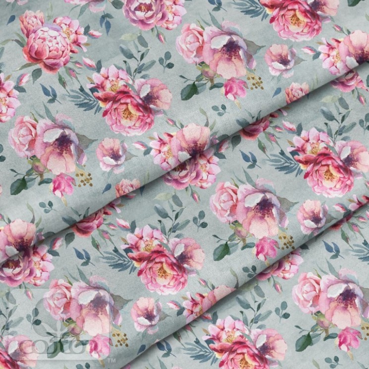 Fabric 100% cotton Poland " Peonies on gray-green ", size 50X50 cm
