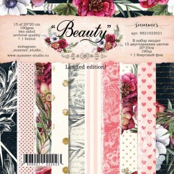 Набор двусторонней бумаги Summer Studio "Beauty" 15 листов, размер 20х20 см, 190 гр/м2