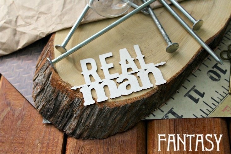 Chipboard Fantasy inscription "Real Man", size 8.5*5 cm