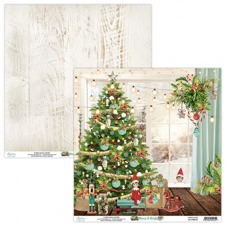 Double-sided sheet of Mintay Papers "Merry & Bright No. 1", size 30. 5X30. 5 cm, density 250 g/m2