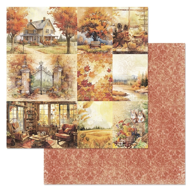 Двусторонний лист "В гостях у осени. Карточки", размер 30*30 см, 180гр (ScrapMania)