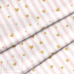 Ткань 100% хлопок Польша "Полоска розовая с сердцами", размер 50Х50 см 