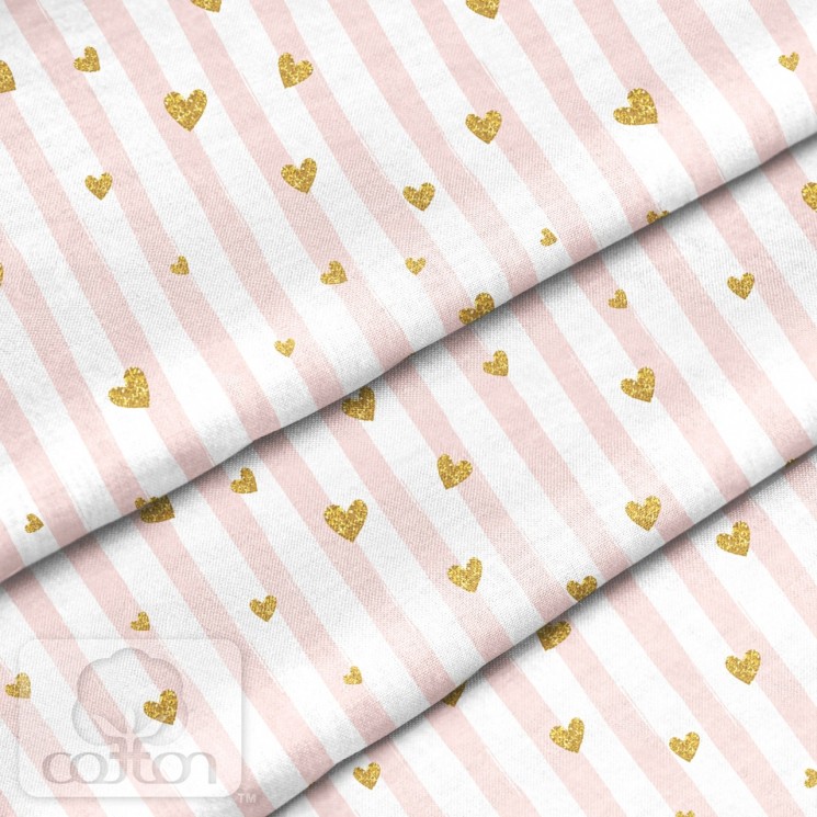 Fabric 100% cotton Poland "Pink stripe with hearts", size 50X50 cm 
