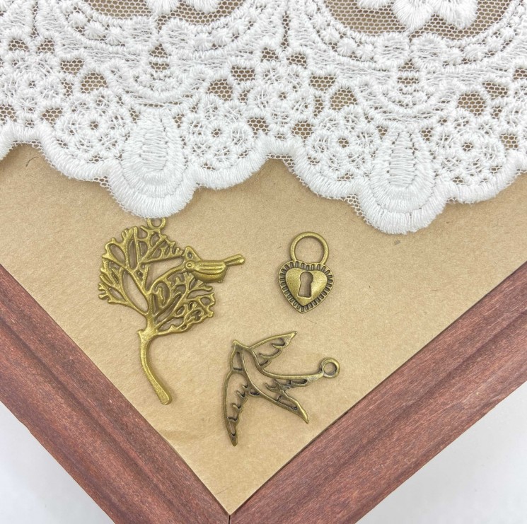 Set of decorative elements "Winged love", bronze, 3 pcs 