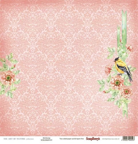 Double-sided sheet of paper Scrapberry's Painted Veil "Birdsong", size 30x30 cm, 190 g/m2