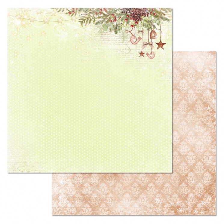 Double-sided sheet of ScrapMania paper "Ginger Christmas. Coniferous fragrance", size 30x30 cm, 180 g/m2