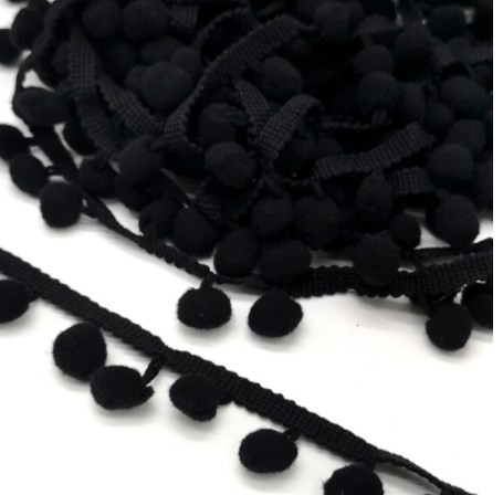 Ribbon with pompoms "Black", width 2 cm, length 1 m