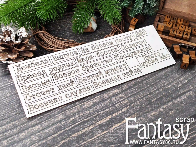 Чипборд FantasyScrap «ДМБ История. Надписи 3963» размер от 0,9*1,8 см до 1,6*4,3 см
