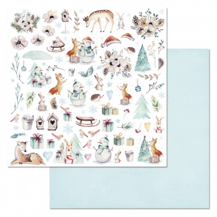 Double-sided sheet of ScrapMania paper "New Year's Ethnika. Pictures", size 30x30 cm, 180 g/m2