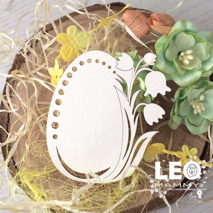 Chipboard LeoMammy "Easter egg with tulips", size 8x6. 7 cm