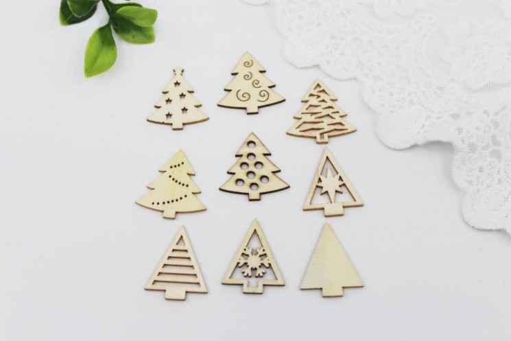 A set of wooden ornaments "Christmas Trees", 9 elements