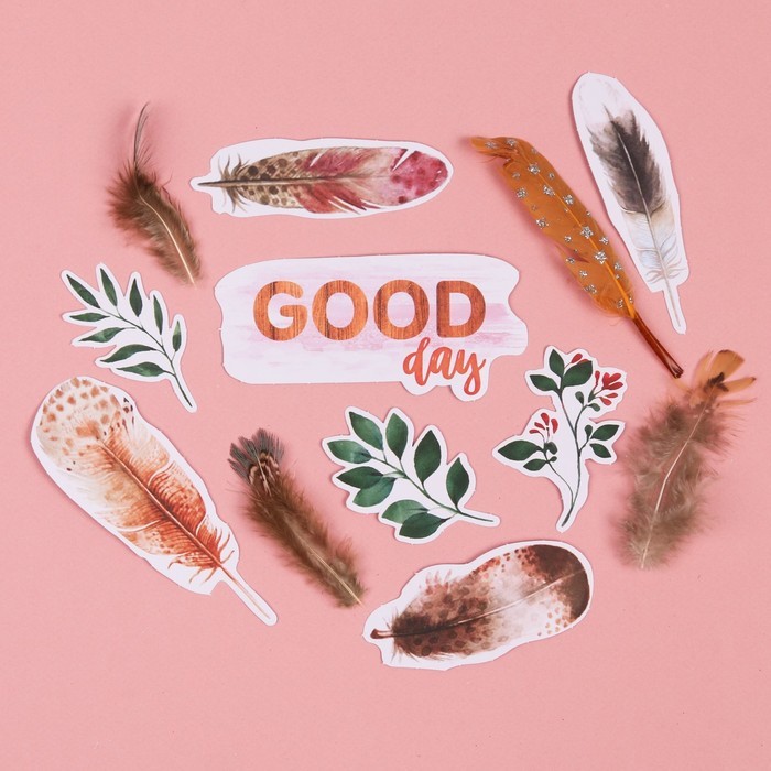 Feathers for creativity with ArtUsor "Good Day" decor, 12 elements