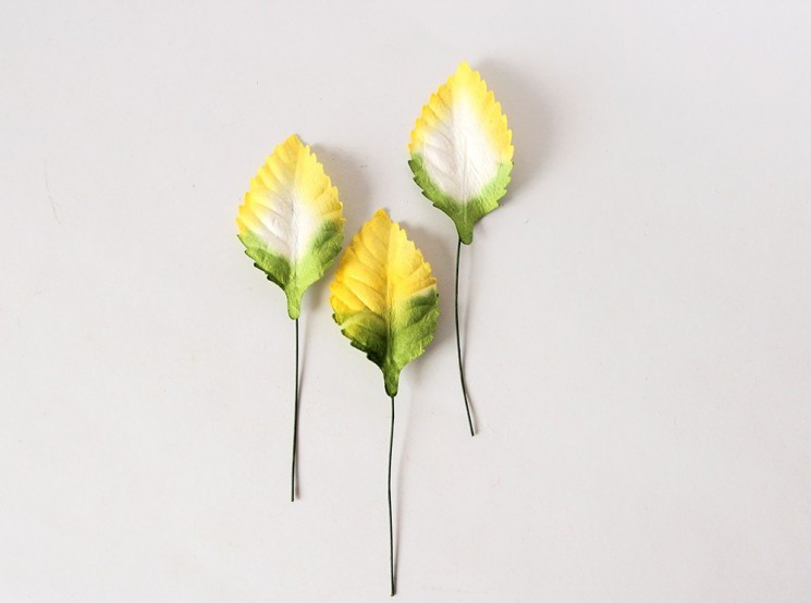 Holly leaves with a stem "Green, white, yellow" size 4. 5x2. 5 cm 10 pcs